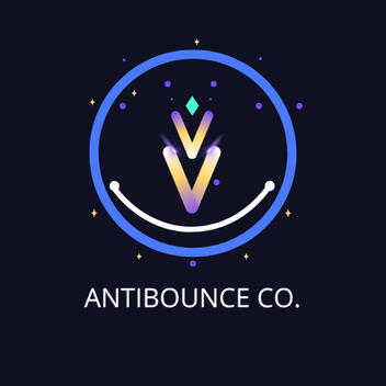 Antibounce Co. logo — a circular badge design with a stylized “V” shaped inbox signal icon in the center, surrounded by a bold dark ring and blue outer ring, representing email precision, protection, and clarity.